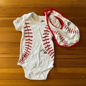6-9 month baseball onesie and bib
